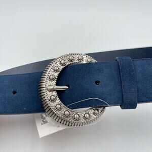 Linea Pelle | NWT Navy Blue Suede Embellished Silver Buckle Western Belt